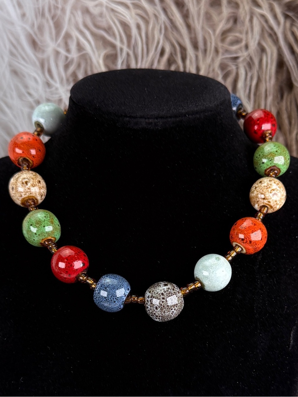 Vintage Colorful Speckled Round Bead Statement Necklace